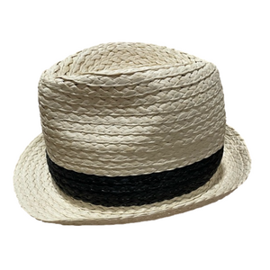 George Woven Wicker Beige and Black Hat NWT